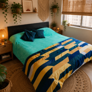 Conjunto Piecera y cojines Azul Amarillo