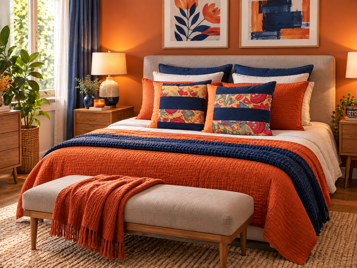 Pack Cojín más funda (Azul Naranja) - Imagen 2