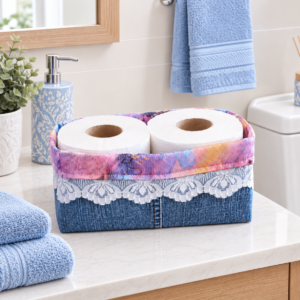 Organizador de baño (Jeans y rosado)