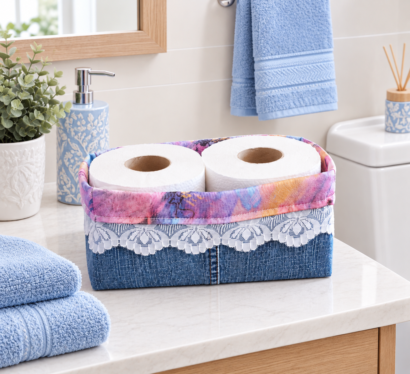 Organizador de baño (Jeans y rosado)