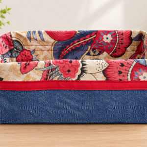Organizador de baño (Jeans flores rojas)