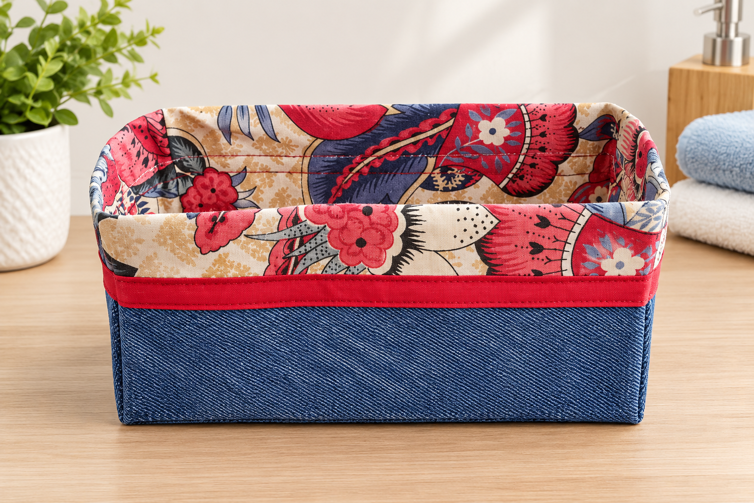 Organizador de baño (Jeans flores rojas)